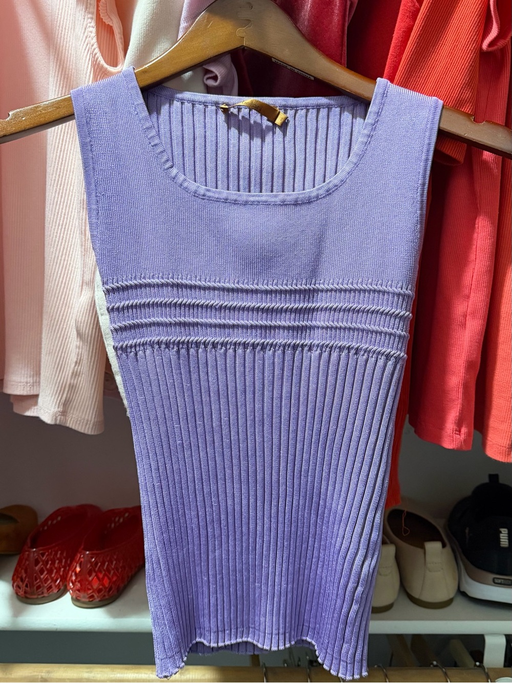 Belldini Lavender Ribbed Knit Texture Tank Small